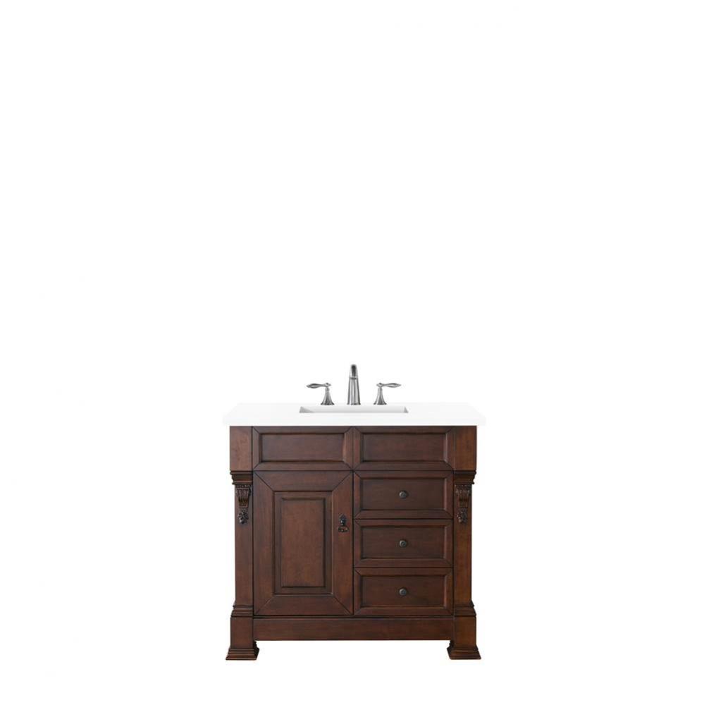 Brookfield 36&apos;&apos; Single Vanity, Warm Cherry w/ 3 CM White Zeus Quartz Top