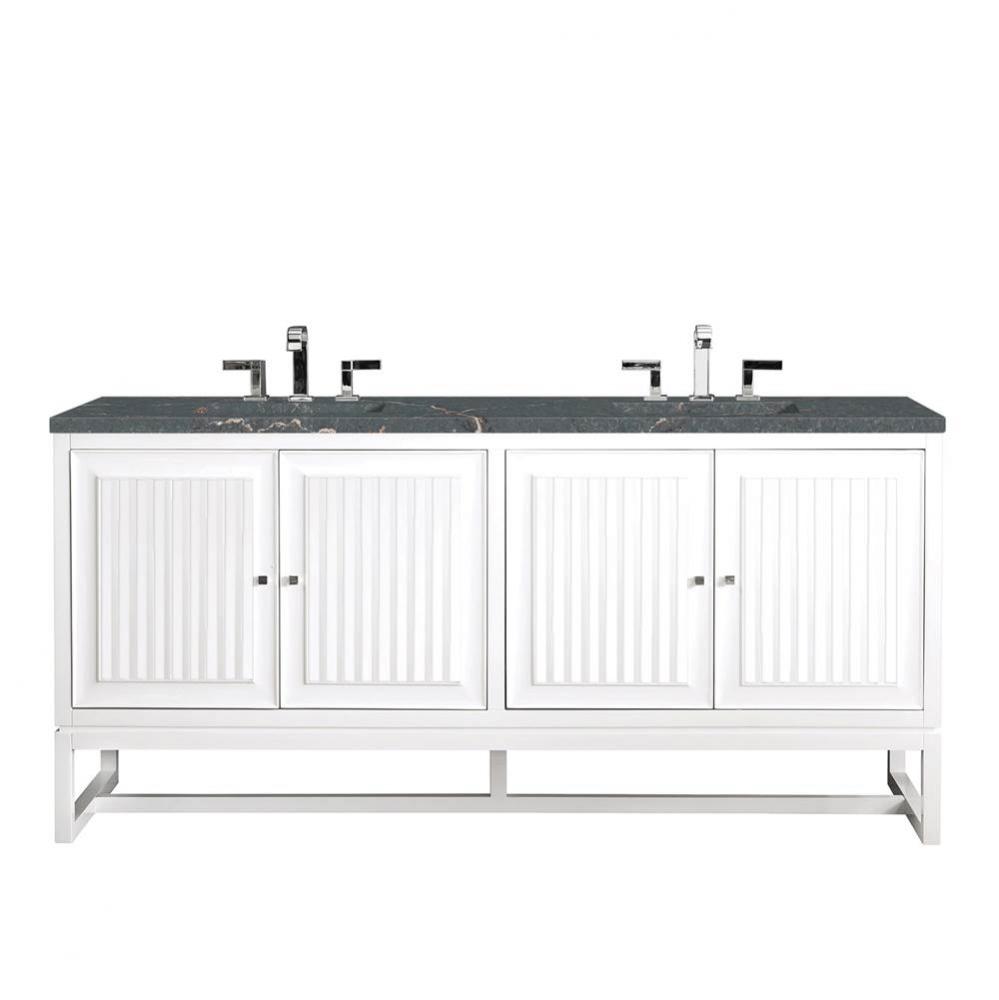 Athens 72&apos;&apos; Double Vanity, Glossy White w/ 3 CM Parisien Bleu Quartz Top