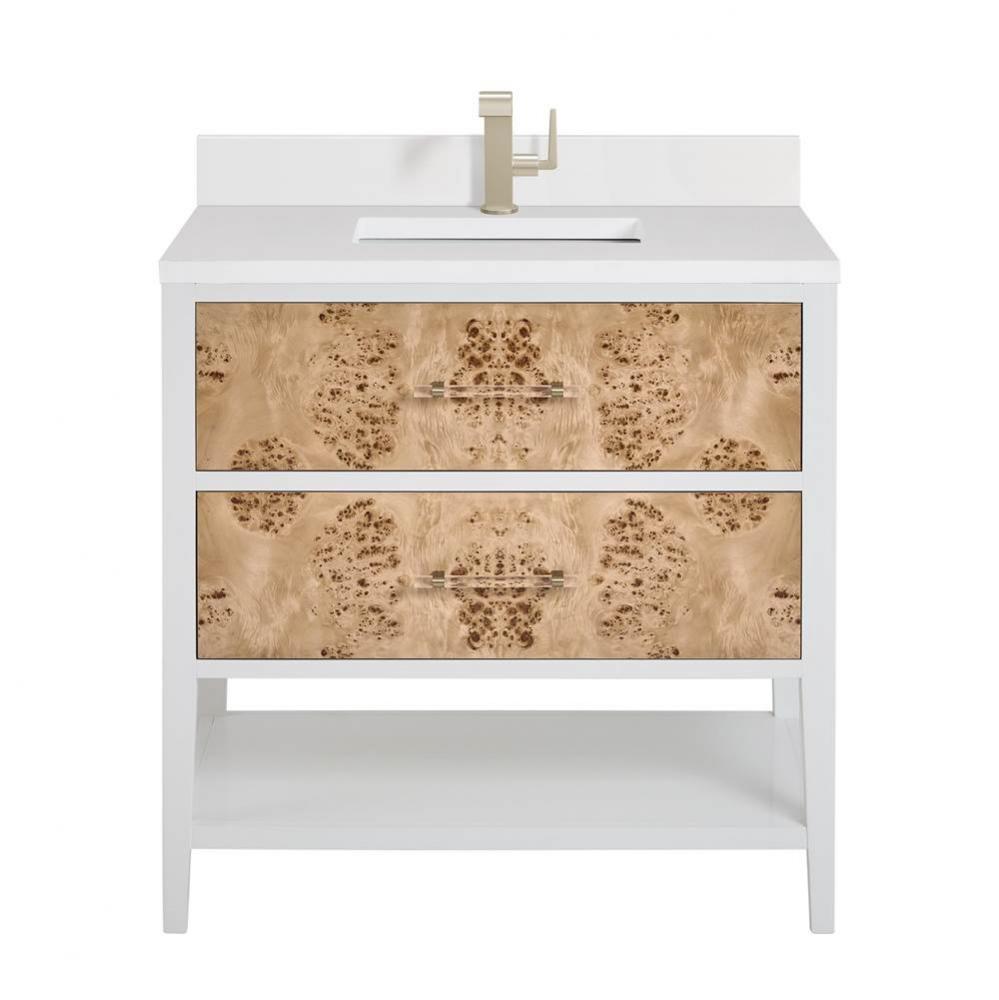 Olena 36&apos;&apos; Single Vanity, Light Mappa Burl and Polished White w/ Single Hole 3 CM White