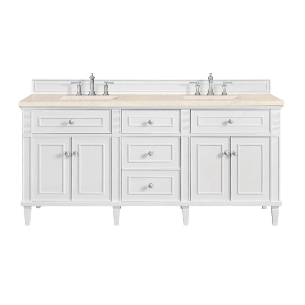 Lorelai 72&apos;&apos; Double Vanity, Bright White w/ 3 CM Eternal Marfil Quartz Top