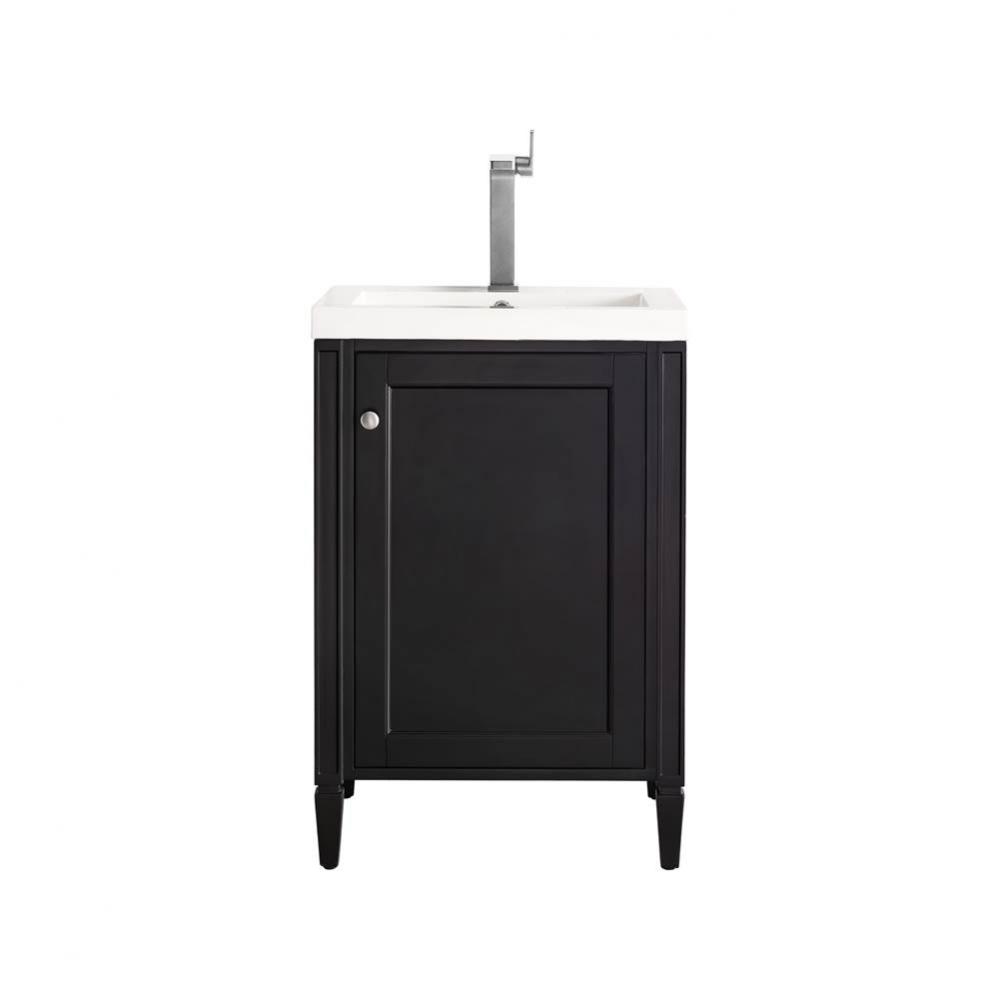 Britannia 24&apos;&apos; Single Vanity Cabinet, Black Onyx w/ White Glossy Composite Countertop