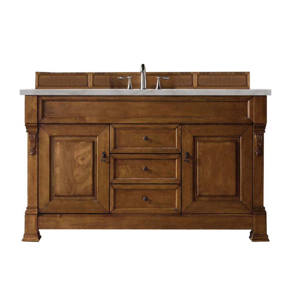 Brookfield 60&apos;&apos; Single Vanity, Country Oak w/ 3 CM Victorian Silver Quartz Top