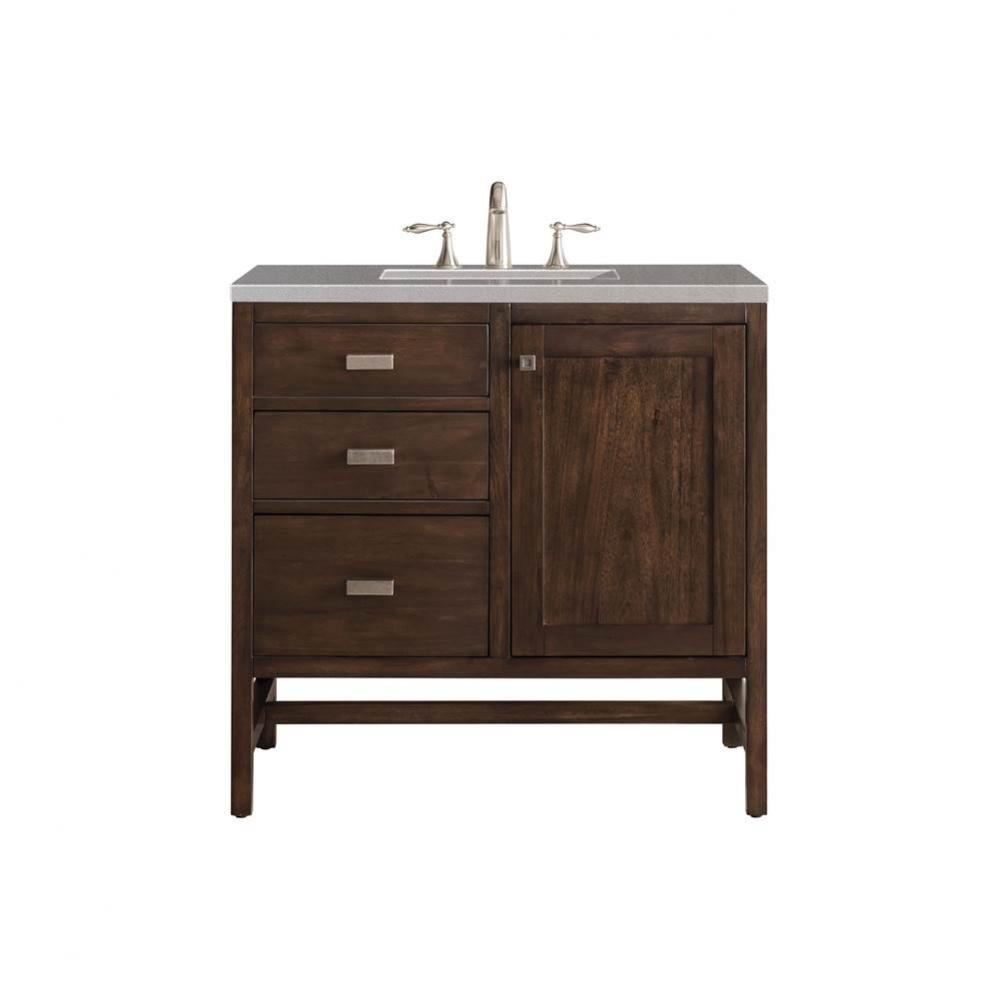 Addison 36&apos;&apos; Single Vanity Cabinet, Mid Century Acacia, w/ 3 CM Grey Expo Quartz Top