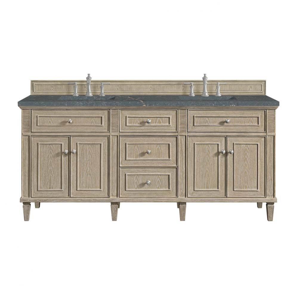 Lorelai 72&apos;&apos; Double Vanity, Whitewashed Oak w/ 3 CM Parisien Blue Quartz Top