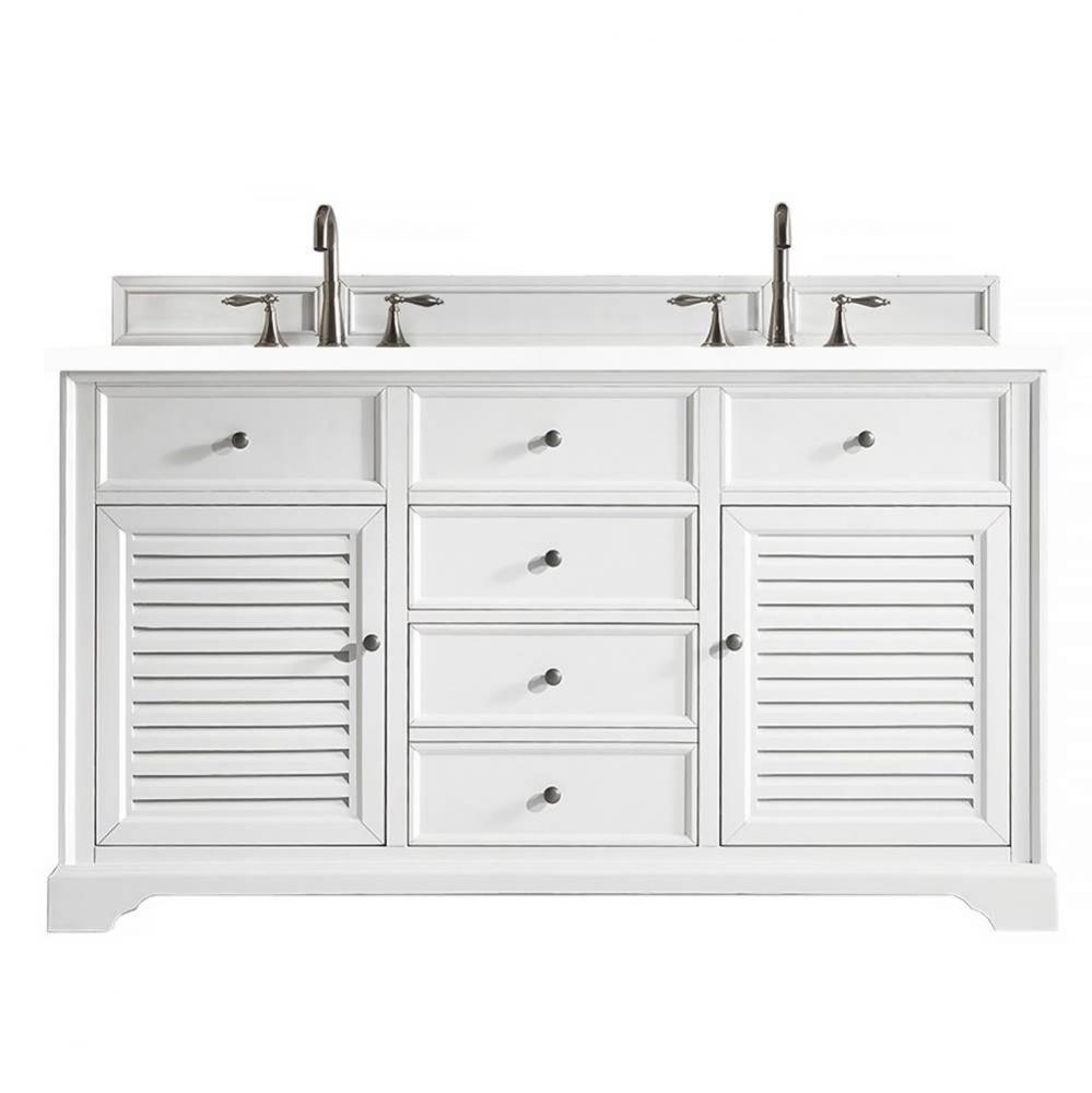 Savannah 60&apos;&apos; Double Vanity Cabinet, Bright White, w/ 3 CM White Zeus Quartz Top