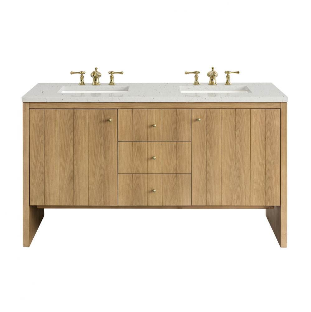 Hudson 60&apos;&apos; Double Vanity, Light Natural Oak w/ 3 CM Lime Delight Top