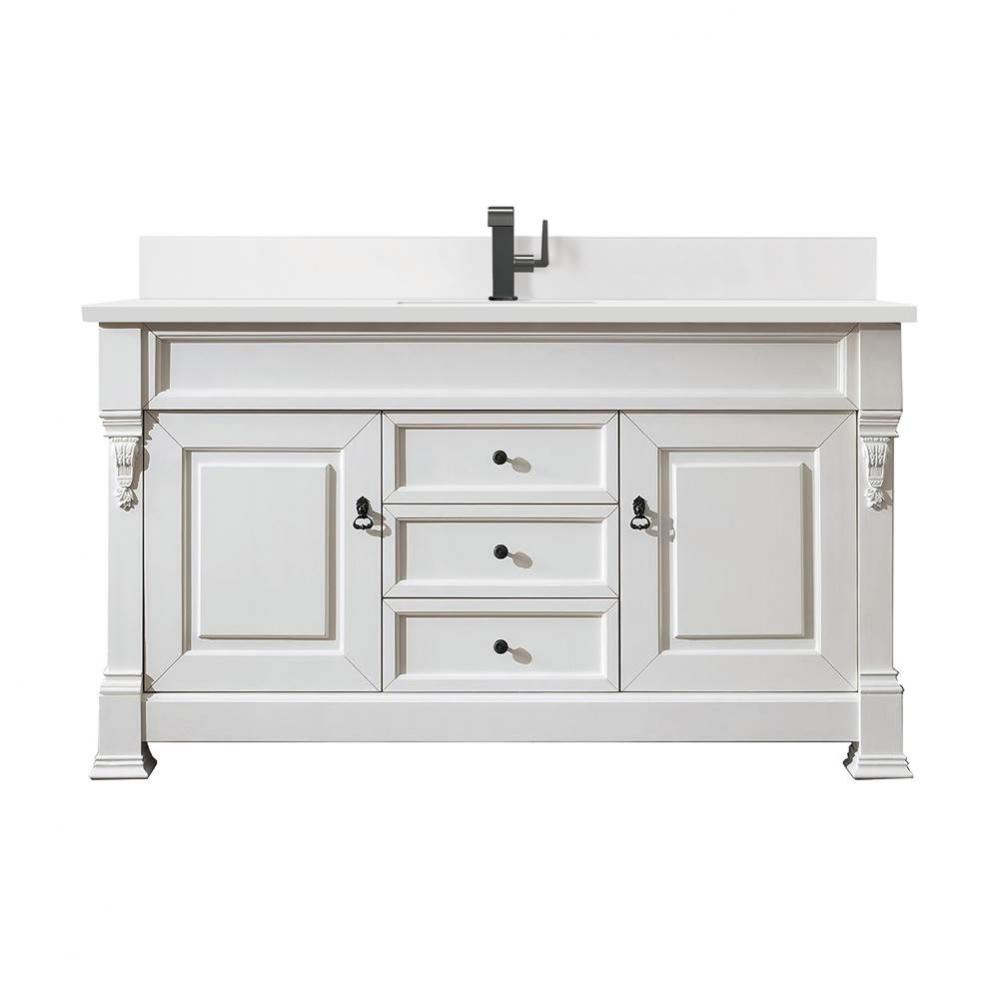 Brookfield 60&apos;&apos; Single Vanity, Bright White w/ Single Hole 3 CM White Zeus Quartz Top &a