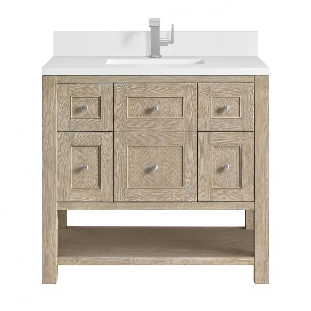 Breckenridge 36&apos;&apos; Single Vanity, Whitewashed Oak w/ Single Hole 3CM White Zeus Quartz To