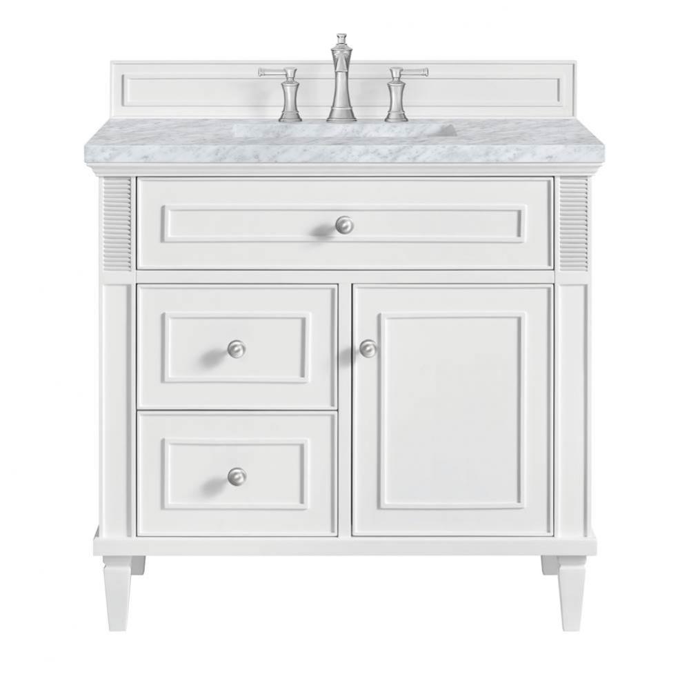 Lorelai 36&apos;&apos; Single Vanity, Bright White w/ 3 CM Carrara White Marble Top