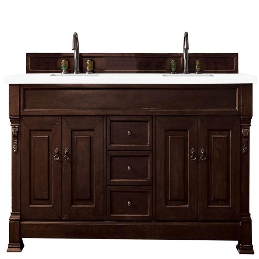 Brookfield 72&apos;&apos; Double Vanity, Burnished Mahogany w/ 3 CM White Zeus Quartz Top