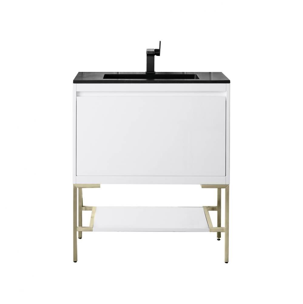 Mantova 31.5&apos;&apos; Single Vanity, Glossy White, Champagne Brass Base w/ Charcoal Black Compo