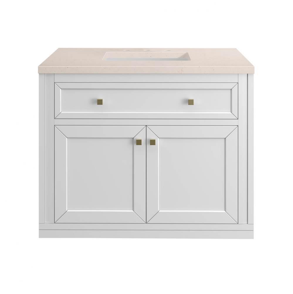 Chicago 36&apos;&apos; Single Vanity, Glossy White w/ 3 CM Eternal Marfil Top