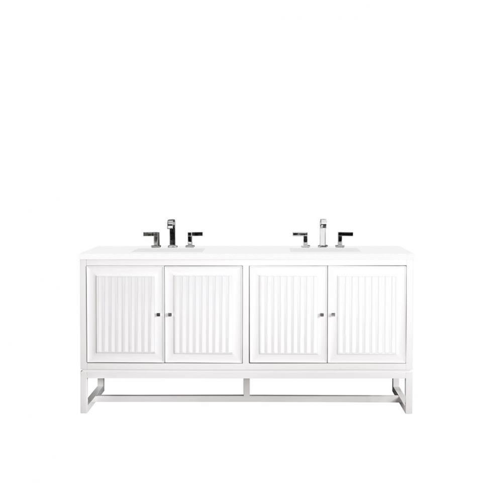 Athens 72&apos;&apos; Double Vanity, Glossy White w/ 3 CM White Zeus Quartz Top