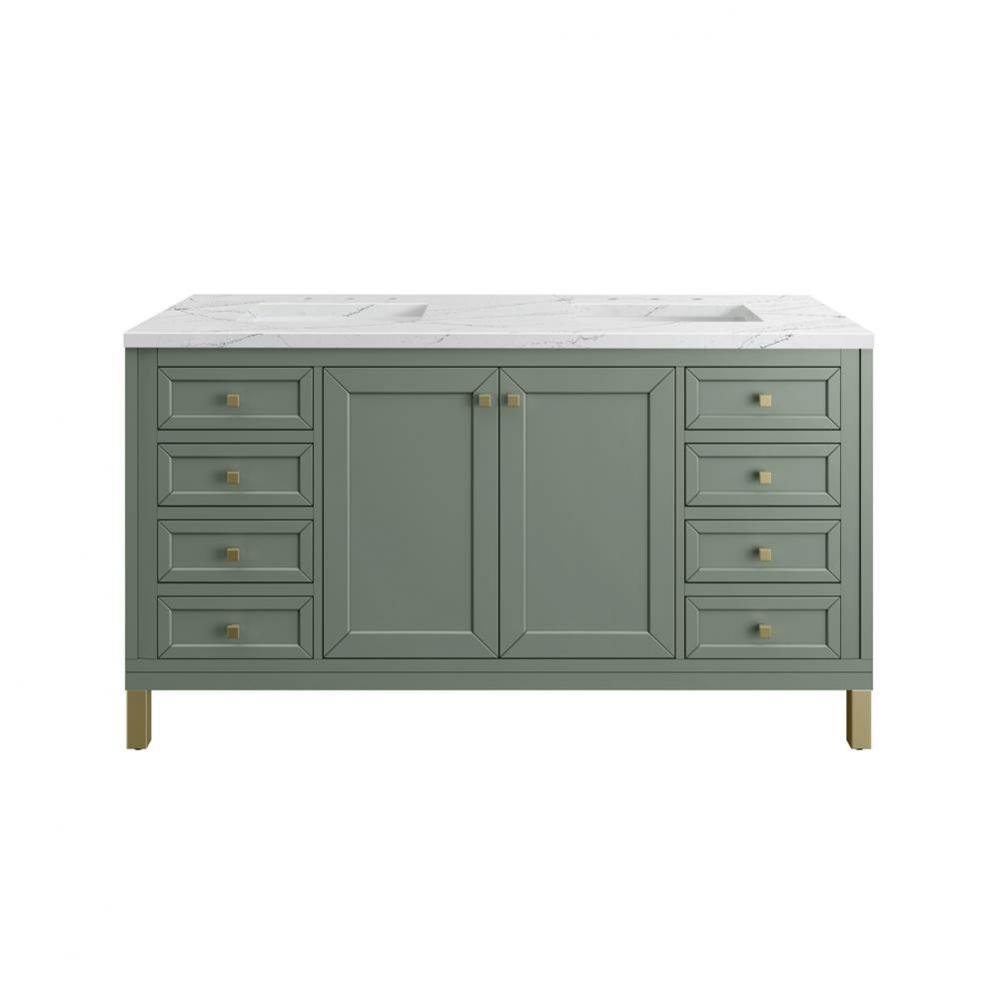 Chicago 60&apos;&apos; Double Vanity, Smokey Celadon w/ 3 CM Ethereal Noctis Top