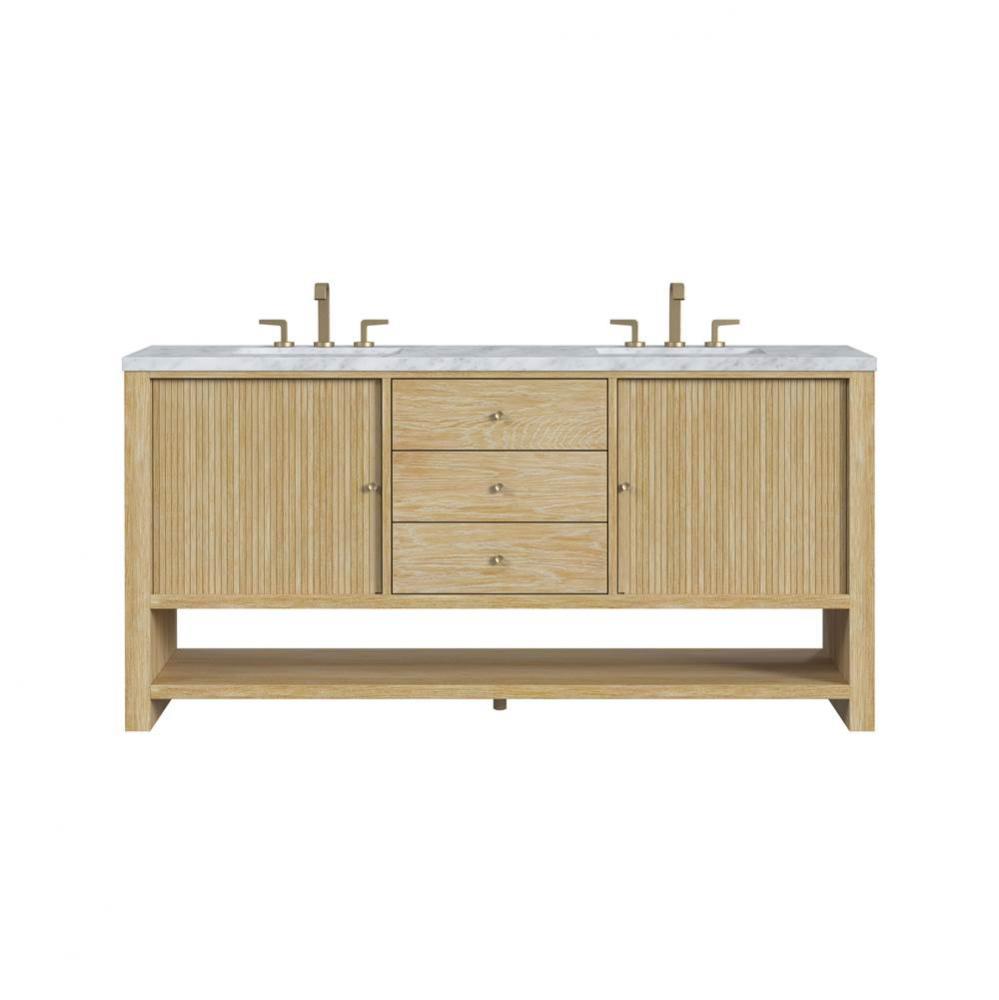 Marigot Single 72&apos;&apos; Double Vanity, Sunwashed Oak w/ 3 CM Carrara White Marble Top