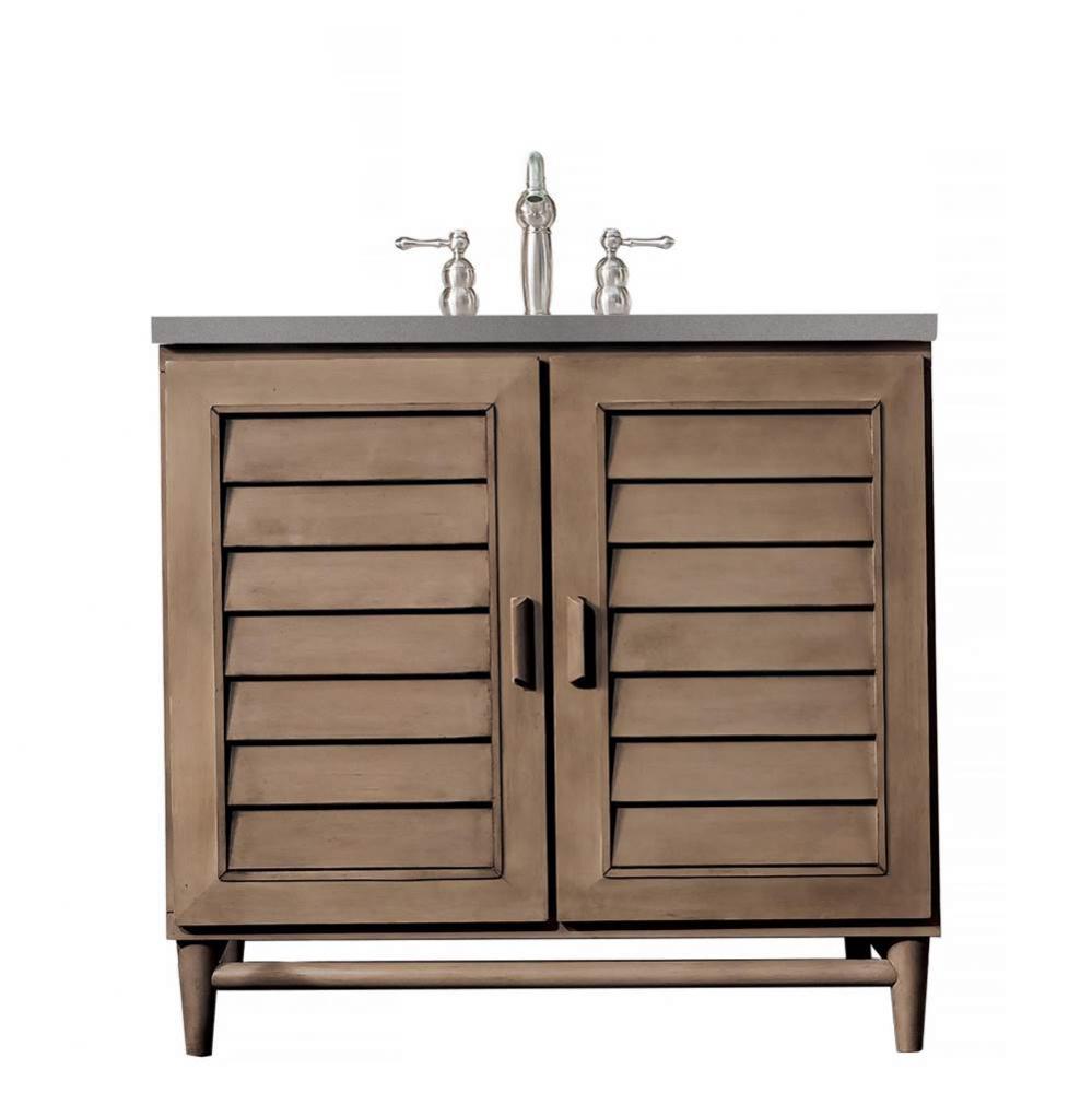 Portland 36&apos;&apos; Single Vanity Whitewashed Walnut, w/ 3 CM Grey Expo Quartz Top