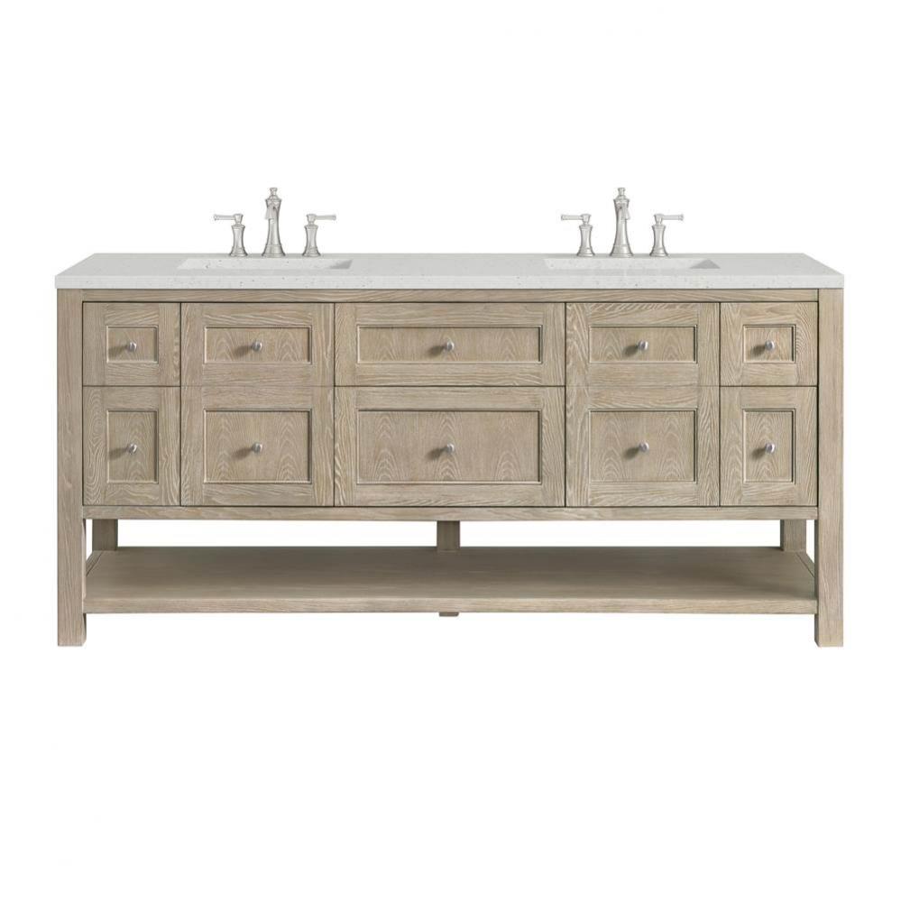 Breckenridge 72&apos;&apos; Double Vanity, Whitewashed Oak w/ 3 CM Lime Delight Quartz Top