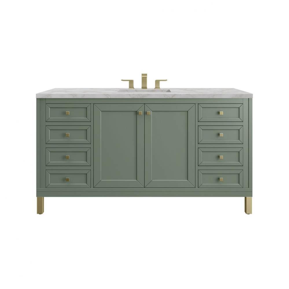 Chicago 60&apos;&apos; Single Vanity, Smokey Celadon w/ 3 CM Victorian Silver Top