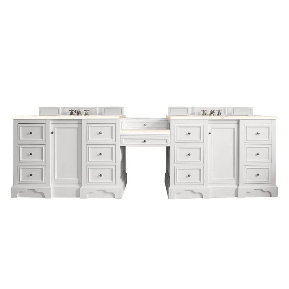 De Soto 118&apos;&apos; Double Vanity Set, Bright White w/ Makeup Table, 3 CM Eternal Marfil Quart