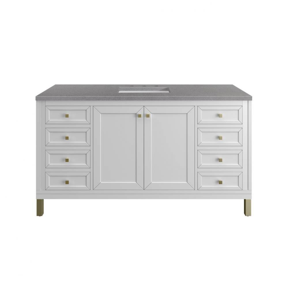 Chicago 60&apos;&apos; Single Vanity, Glossy White w/ 3 CM Grey Expo Top