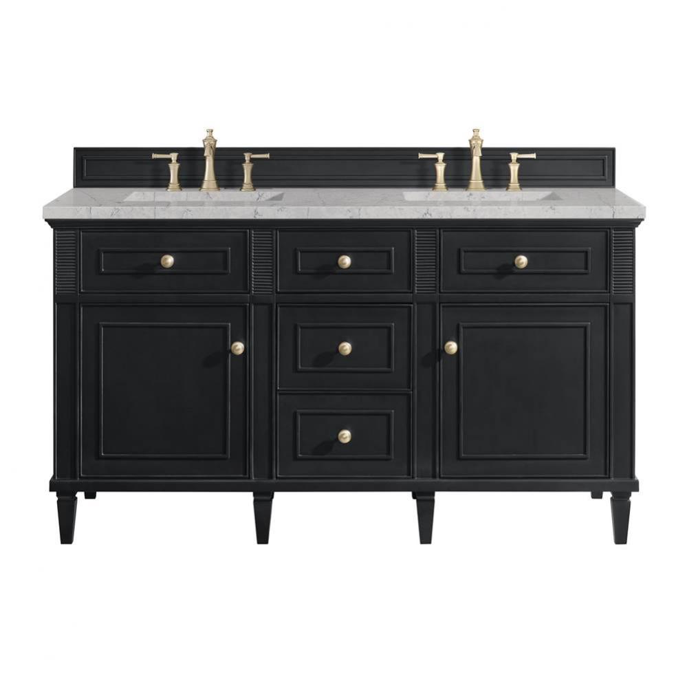 Lorelai 60&apos;&apos; Double Vanity, Black Onyx w/ 3 CM Eternal Jasmine Pearl Quartz Top