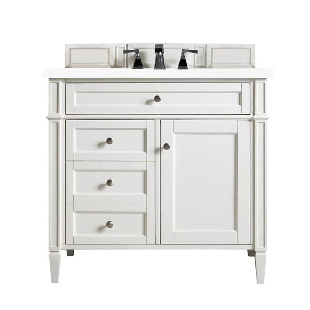 Brittany 36&apos;&apos; Bright White Single Vanity w/ 3 CM White Zeus Quartz Top