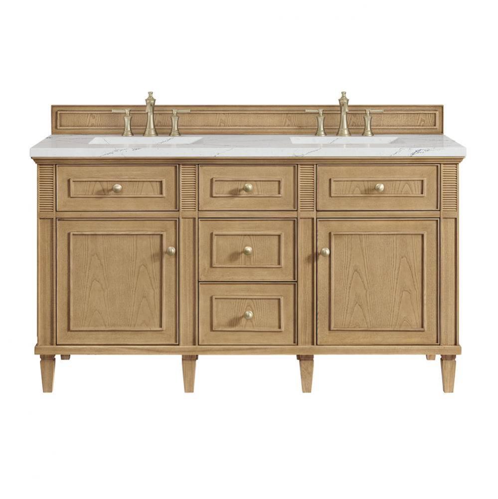 Lorelai 60&apos;&apos; Double Vanity, Light Natural Oak w/ 3 CM Ethereal Noctis Quartz Top