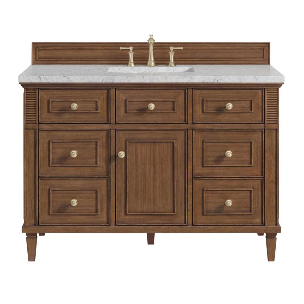 Lorelai 48&apos;&apos; Single Vanity, Mid-Century Walnut w/ 3 CM Eternal Jasmine Pearl Quartz Top