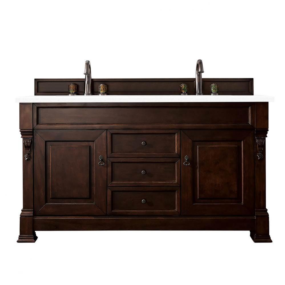 Brookfield 60&apos;&apos; Double Vanity, Burnished Mahogany w/ 3 CM White Zeus Quartz Top