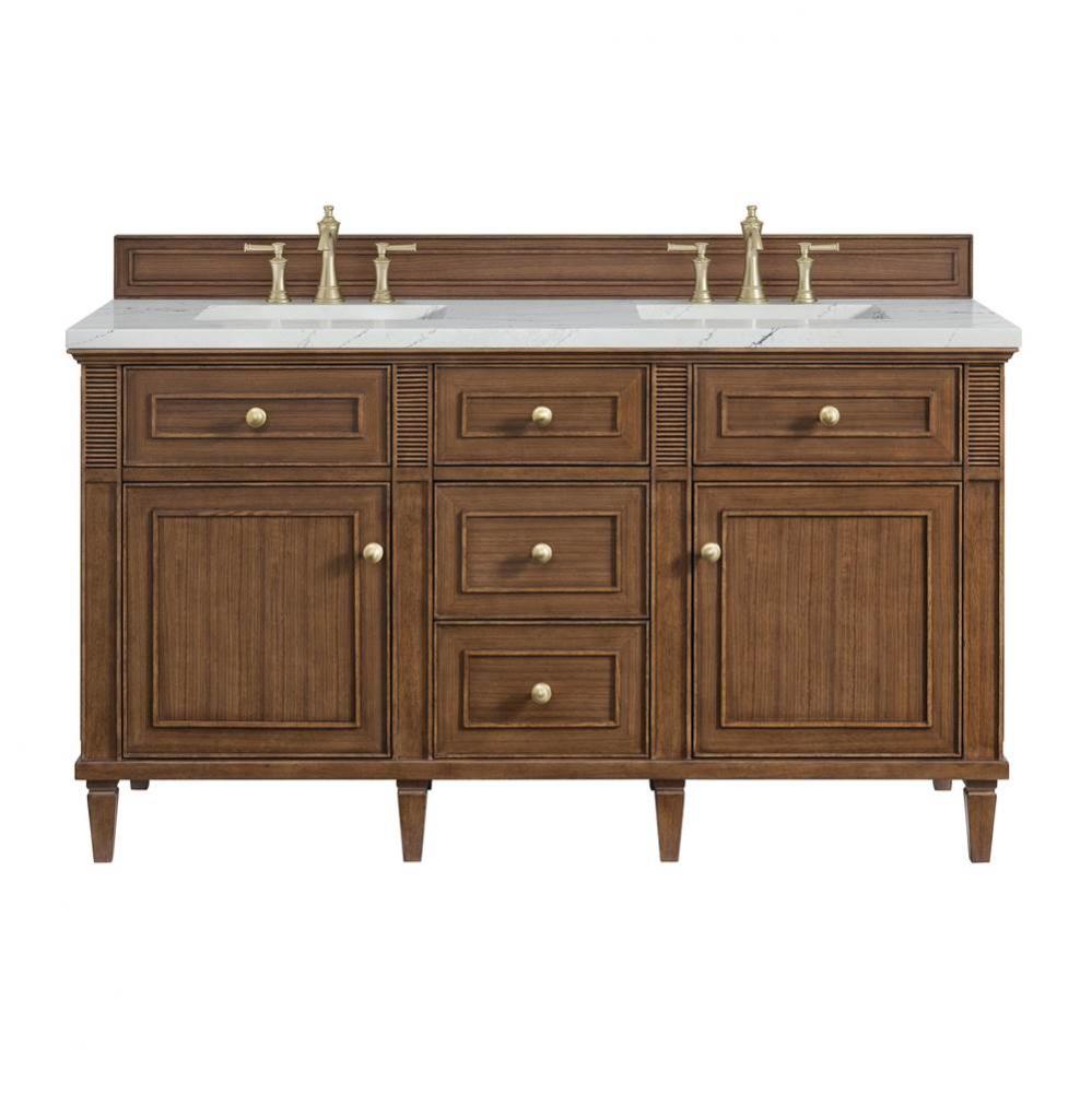 Lorelai 60&apos;&apos; Double Vanity, Mid-Century Walnut w/ 3 CM Ethereal Noctis Quartz Top