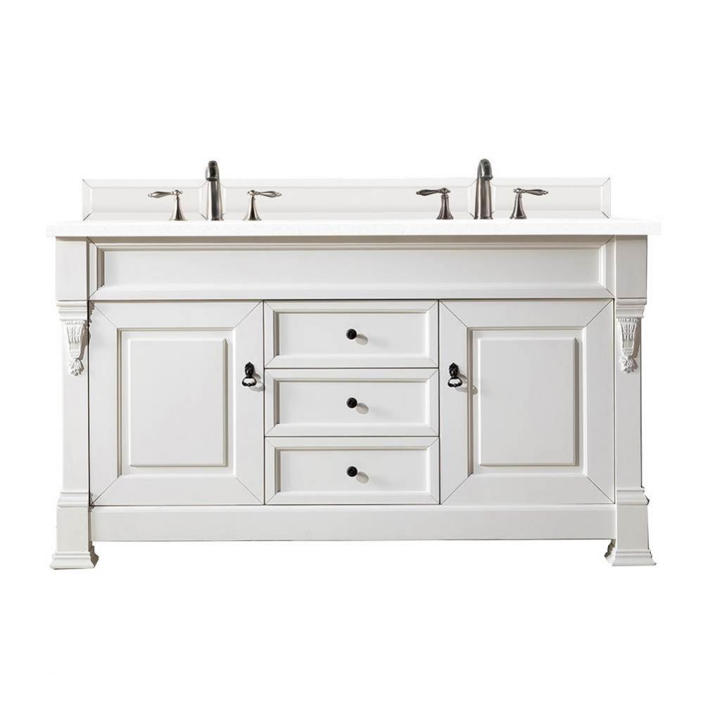 Brookfield 60&apos;&apos; Double Vanity, Bright White w/ 3 CM White Zeus Quartz Top