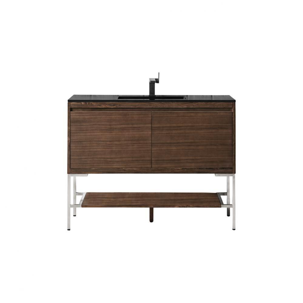 Mantova 47.3&apos;&apos; Single Vanity, Mid-Century Walnut, Brushed Nickel Base w/ Charcoal Black