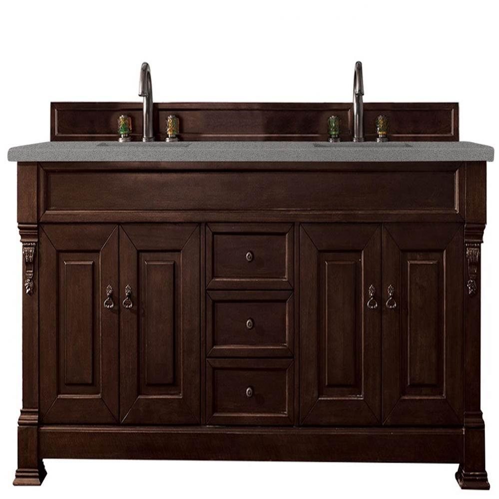 Brookfield 72&apos;&apos; Double Vanity, Burnished Mahogany w/ 3 CM Grey Expo Quartz Top