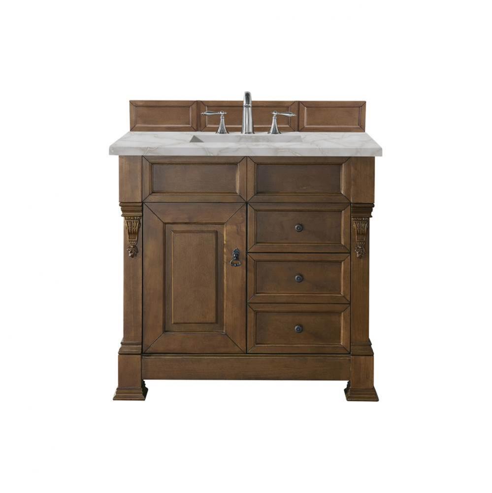 Brookfield 36&apos;&apos; Single Vanity, Country Oak w/ 3 CM Victorian Silver Quartz Top