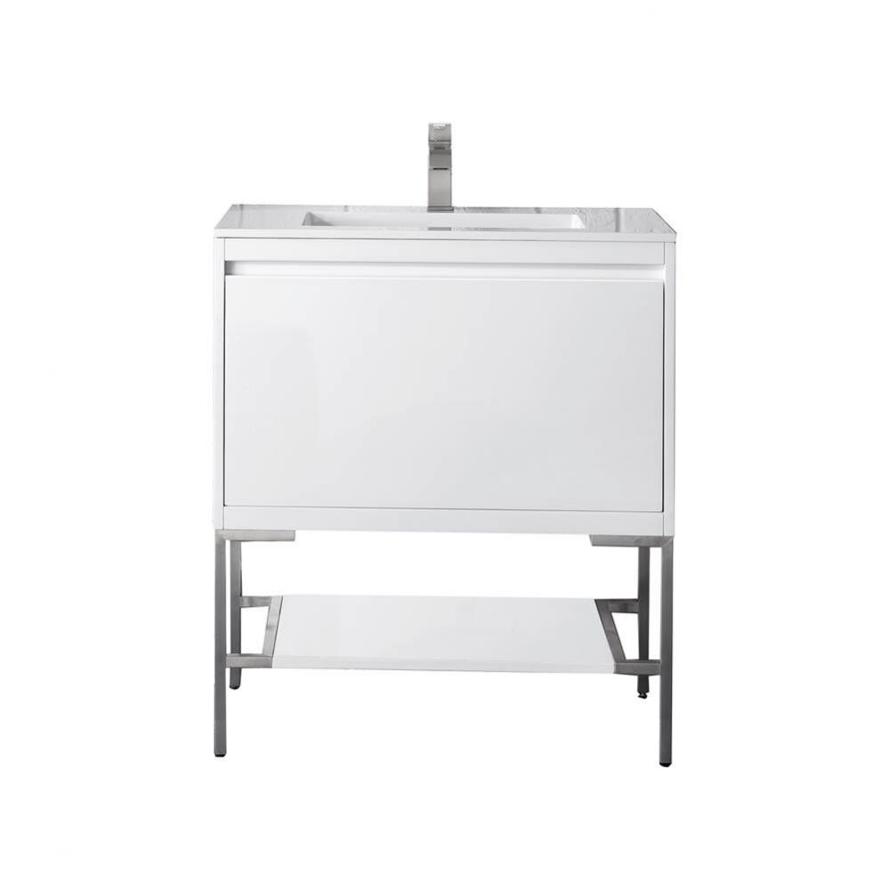 Mantova 31.5&apos;&apos; Single Vanity, Glossy White, Brushed Nickel Base w/ Glossy White Composit