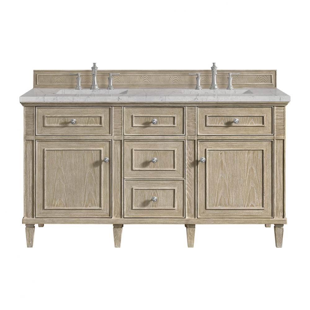 Lorelai 60&apos;&apos; Double Vanity, Whitewashed Oak w/ 3 CM Eternal Jasmine Pearl Quartz Top