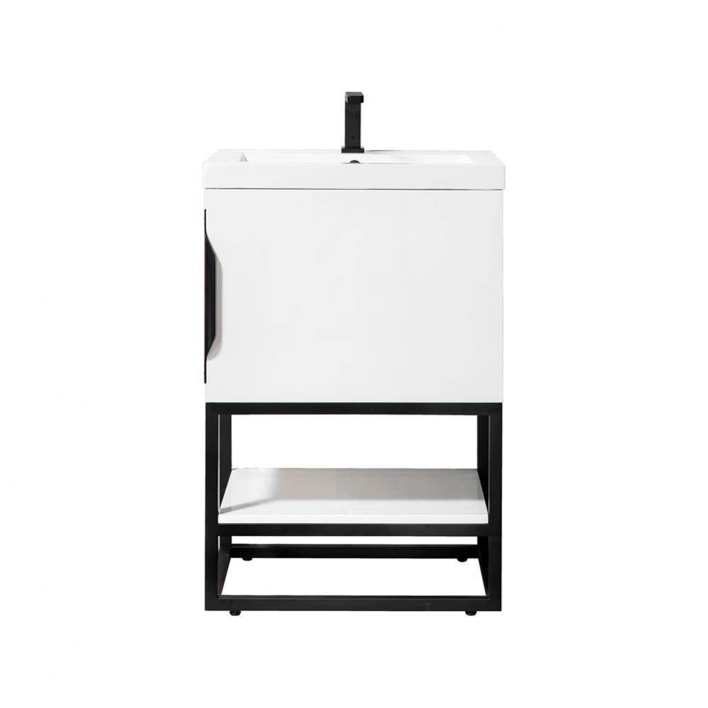 Columbia 24&apos;&apos; Single Vanity, Glossy White, Matte Black w/ White Glossy Composite Stone T