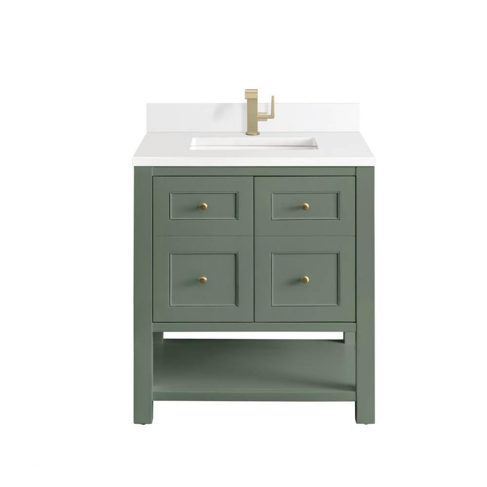 Breckenridge 30&apos;&apos; Single Vanity, Smokey Celadon w/ Single Hole 3 CM White Zeus Top &amp;