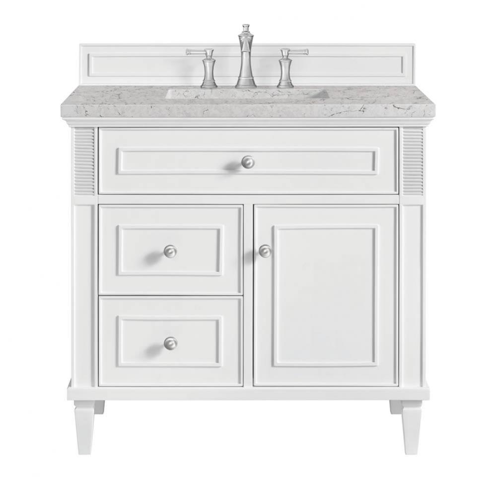 Lorelai 36&apos;&apos; Single Vanity, Bright White w/ 3 CM Eternal Jasmine Pearl Quartz Top