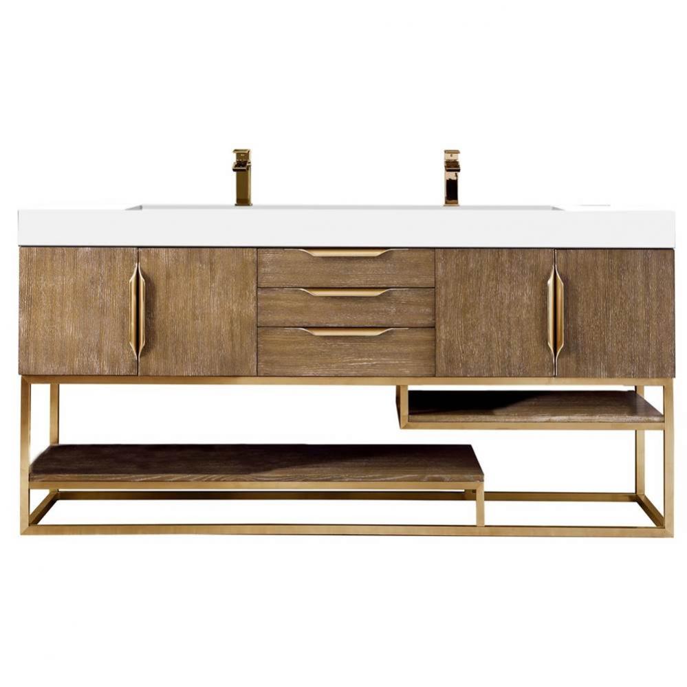 Columbia 72&apos;&apos; Double Vanity, Latte Oak, Radiant Gold w/ Glossy White Composite Stone Top