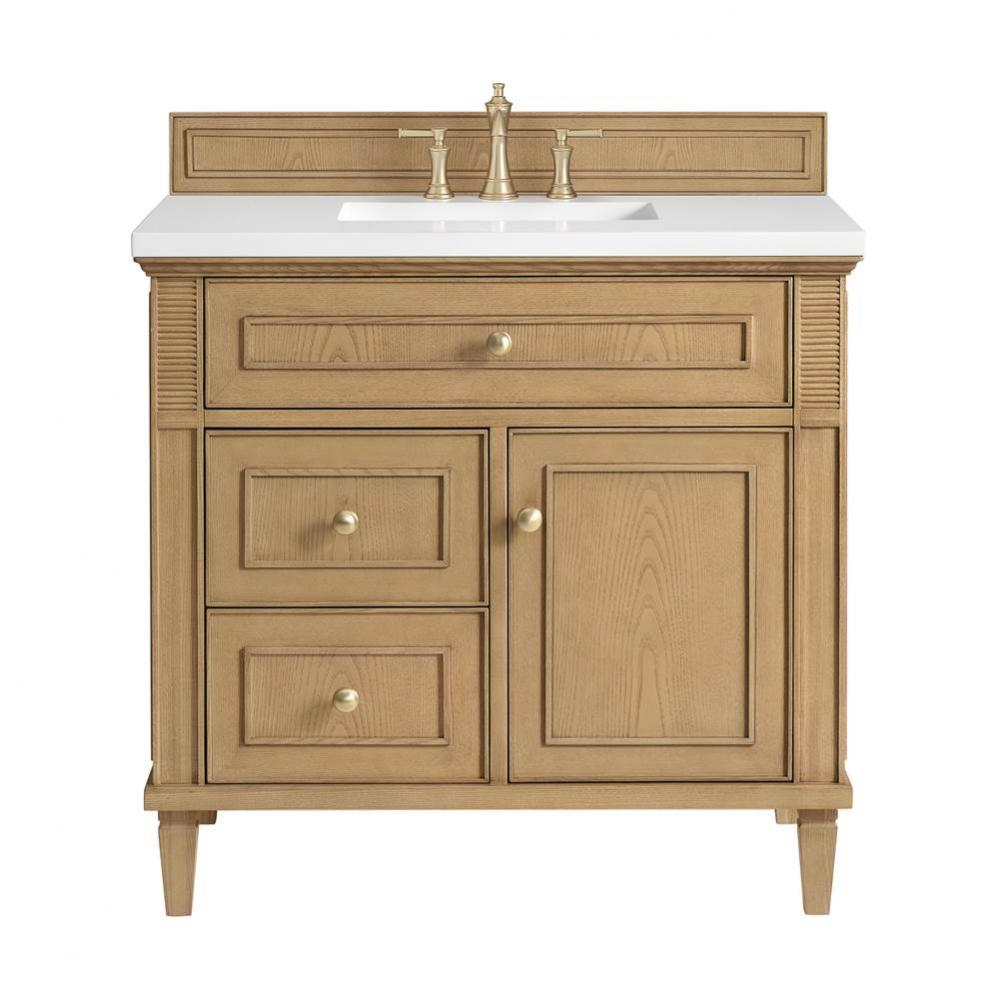 Lorelai 36&apos;&apos; Single Vanity, Light Natural Oak w/ 3 CM White Zeus Quartz Top