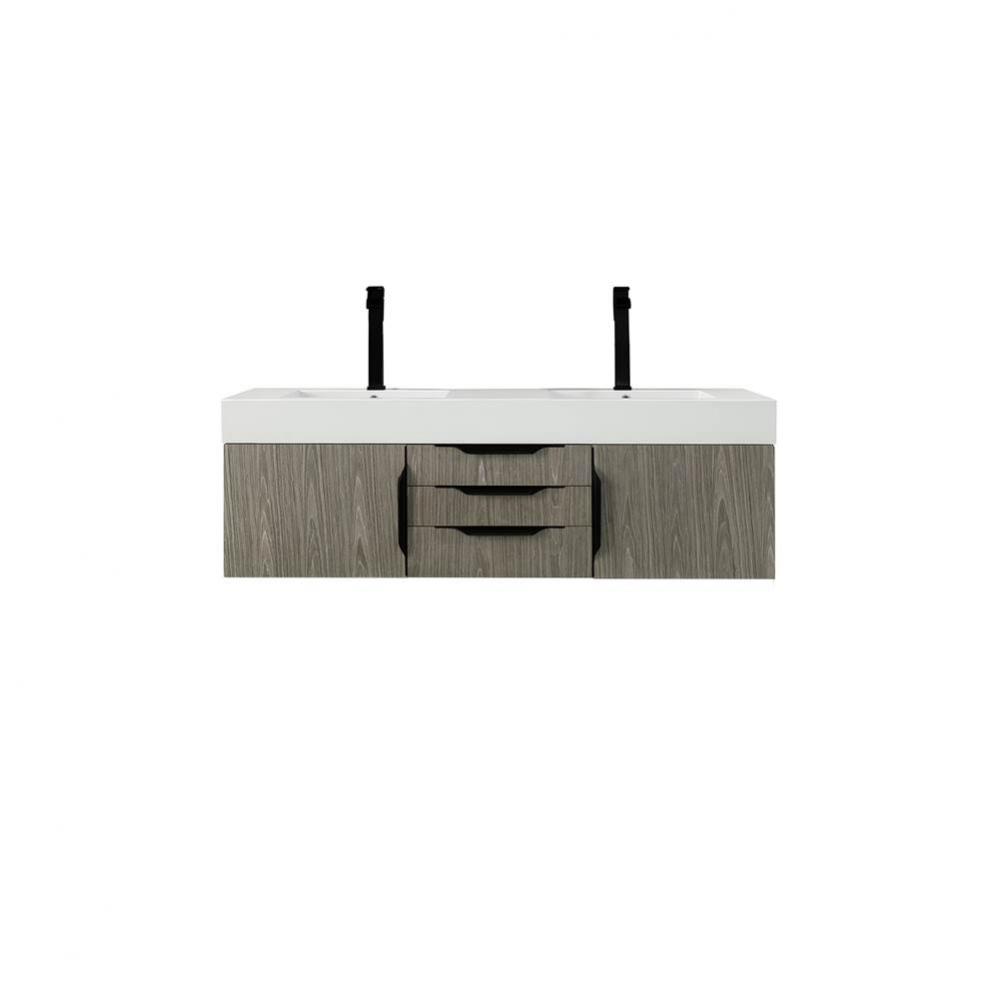 Columbia 59&apos;&apos; Double Wall Mount Vanity, Ash Gray, Matte Black w/ Glossy White Composite