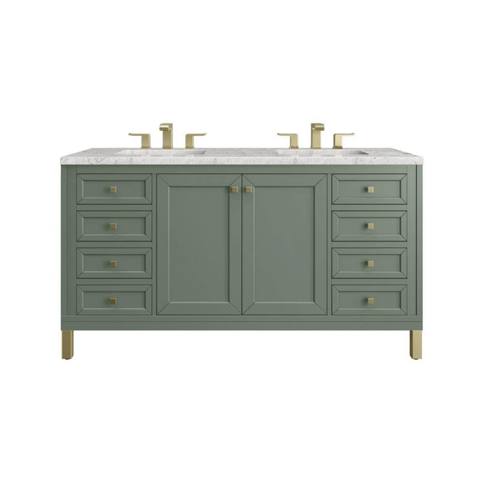 Chicago 60&apos;&apos; Double Vanity, Smokey Celadon w/ 3 CM Eternal Jasmine Pearl Top