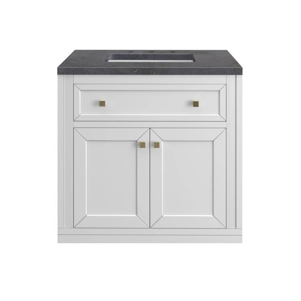 Chicago 30&apos;&apos; Single Vanity, Glossy White w/ 3 CM Charcoal Soapstone Top