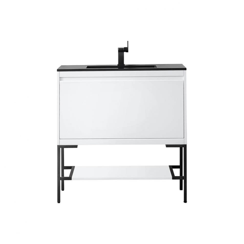 Mantova 35.4&apos;&apos; Single Vanity, Glossy White, Matte Black Base w/ Charcoal Black Composite