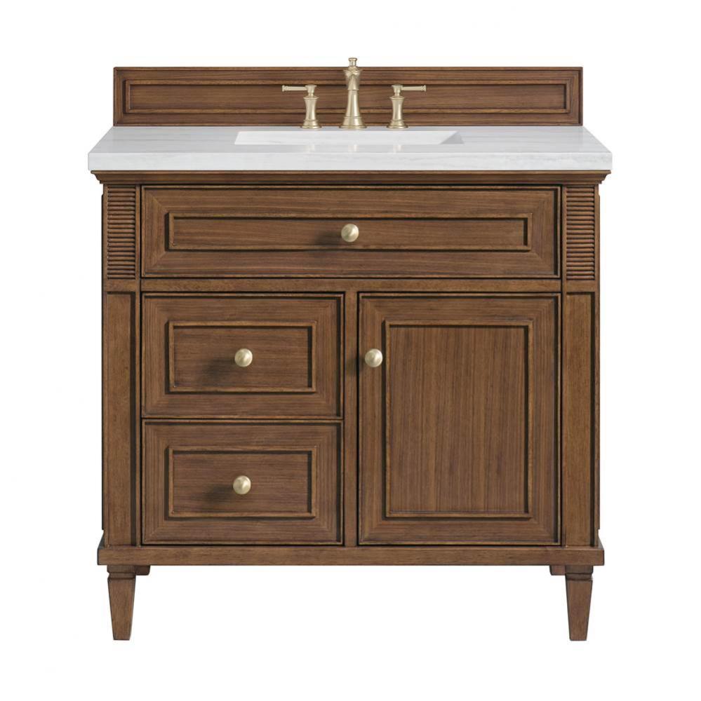 Lorelai 36&apos;&apos; Single Vanity, Mid-Century Walnut w/ 3 CM Arctic Fall Solid Surface Top