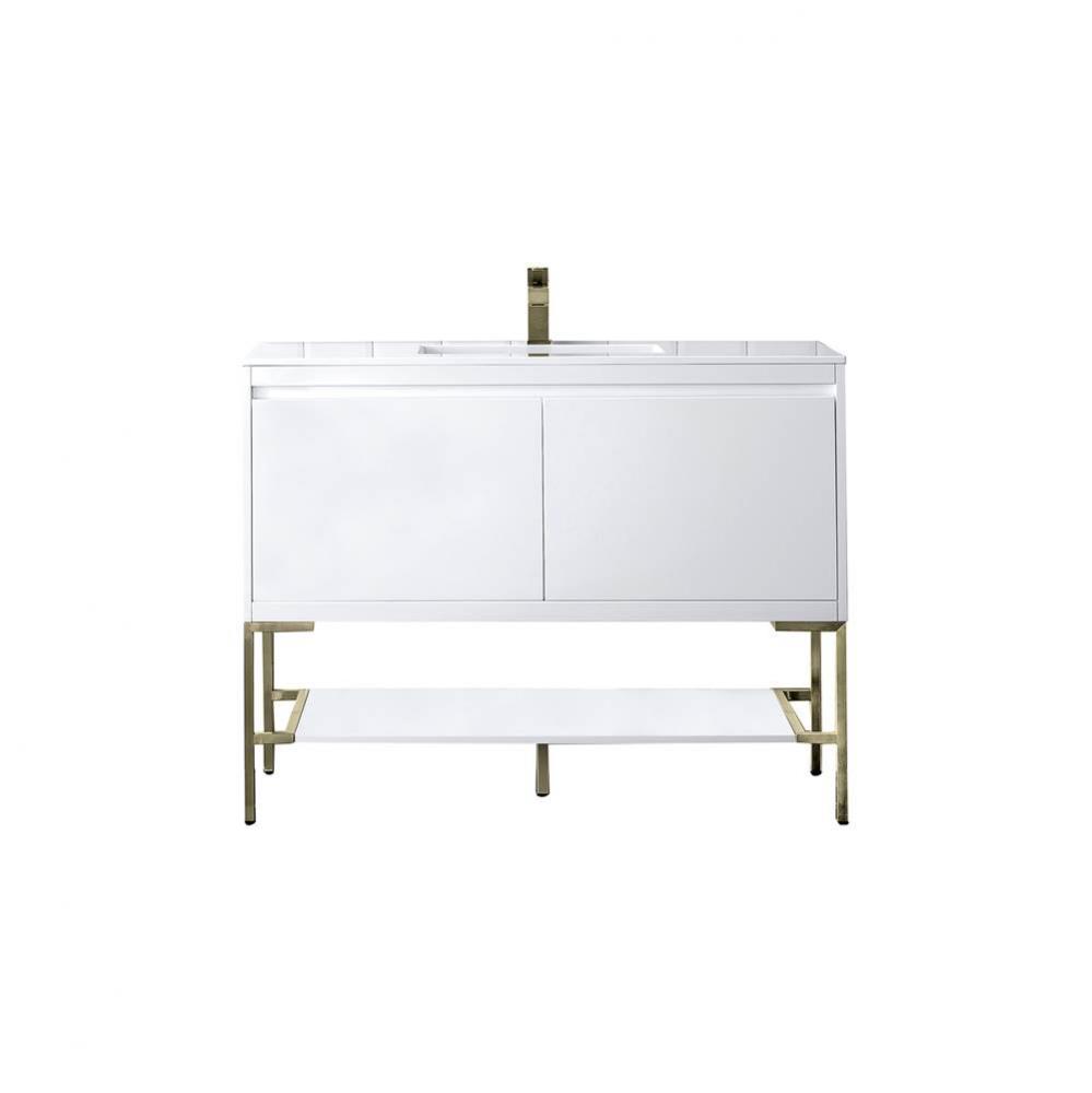 Mantova 47.3&apos;&apos; Single Vanity, Glossy White, Champagne Brass Base w/ Glossy White Composi