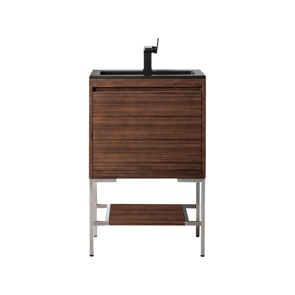 Mantova 23.6&apos;&apos; Single Vanity, Mid-Century Walnut, Brushed Nickel Base w/ Charcoal Black