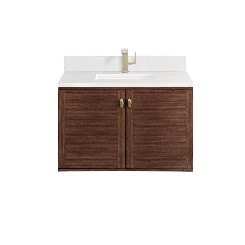 Amberly 36&apos;&apos; Single Vanity, Mid-Century Walnut w/ Single Hole 3 CM White Zeus Top &amp;