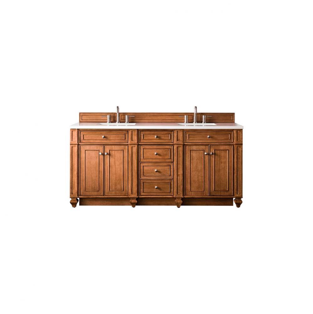 Bristol 72&apos;&apos; Double Vanity, Saddle Brown, w/ 3 CM White Zeus Quartz Top